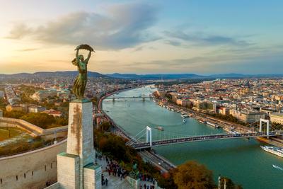 Aerial Budapest cityscape form Gellert Hill.-stock-photo