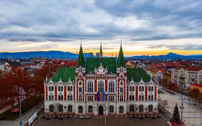 Ujpest city center in Budapest Hungary. City hall of ujpest. Amazing christmas mood.-stock-photo