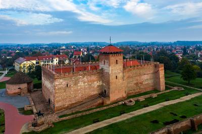 Amazing aerial photo about the Castle of Gyula.-stock-photo