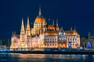 Hungarian parliament building at cristmas time-stock-photo