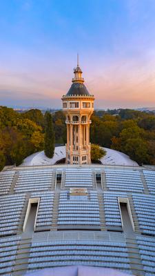 Water tower in Margaret island Budapest Hungary-stock-photo