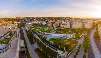 Aerial view about the new millenary park of Budapest Hungary-stock-photo