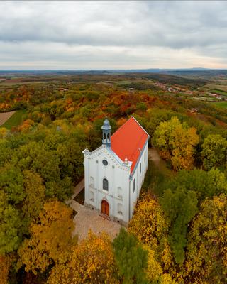 Fantastic arieal photo of Pannonhalama Benedictine abbey in Hungary.-stock-photo