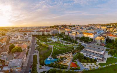 Aerial view about the new millenary park of Budapest Hungary-stock-photo