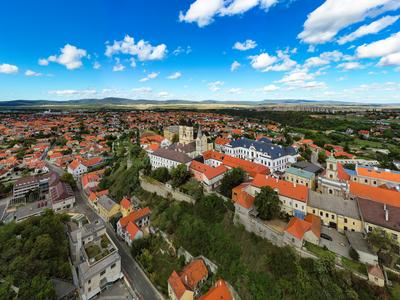 Veszprem city castle aera in aerial photo-stock-photo