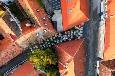 Top down view about a part of Szentendre city in Hungary-stock-photo