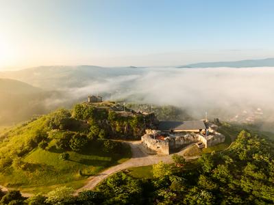 Castle of sirok in Matra Mountains Hungary-stock-photo