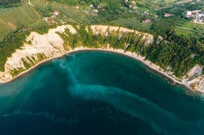 Aerial view about the moon bay slovenia.-stock-photo