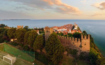 Panoramic photo about piran Slovenia-stock-foto