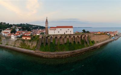 Panoramic photo about piran Slovenia-stock-foto