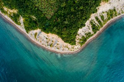 Aerial view about the moon bay slovenia.-stock-photo