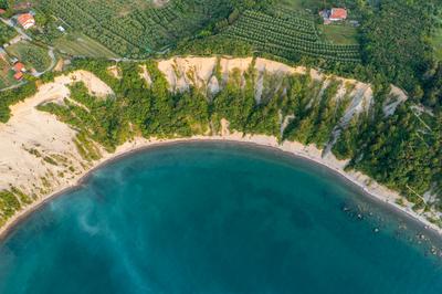 Aerial view about the moon bay slovenia.-stock-photo