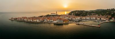 Unique panoramic photo about piran old town Slovenia-stock-photo