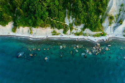 Aerial view about the moon bay slovenia.-stock-photo