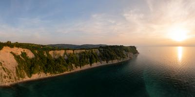 Aerial view about the moon bay slovenia.-stock-photo