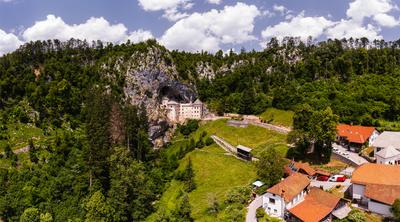 Predjama castle is a unique cave what built in a cave entrance.-stock-photo