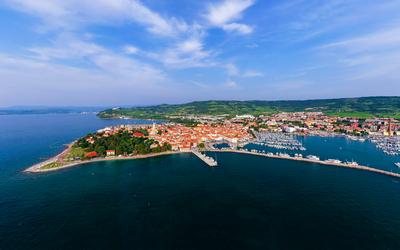 Aerial cityscape about Izola town Slovenia-stock-photo