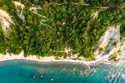 Aerial view about the moon bay slovenia.-stock-photo