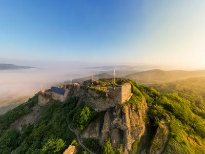 Castle of sirok in Matra Mountains Hungary-stock-photo