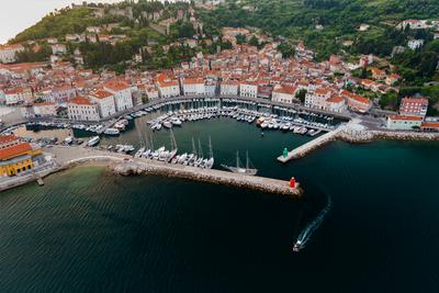 Harbor of Piran city Slovenia-stock-photo