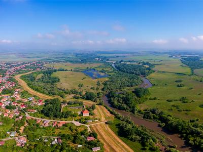 Aerial view about Onod village with sajo river-stock-photo