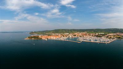 Aerial cityscape about Izola town Slovenia-stock-photo