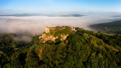 Castle of sirok in Matra Mountains Hungary-stock-photo