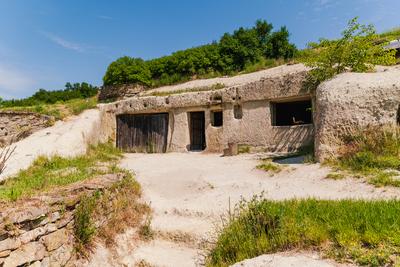 Famous cave flats In Noszvaj town-stock-photo