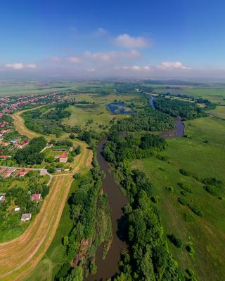 Aerial view about Onod village with sajo river-stock-foto