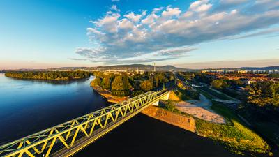 Northern connecting bridge in Obuda district Budapest Hungary.-stock-photo