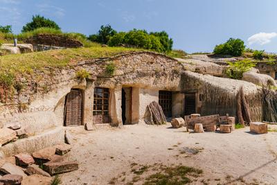 Famous cave flats In Noszvaj town-stock-foto