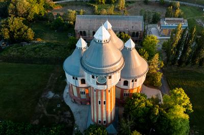 Renovated towers in an abandoned aera-stock-foto