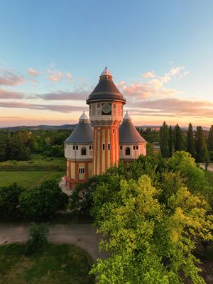 Renovated towers in an abandoned aera-stock-foto
