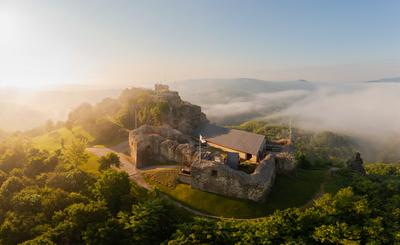 Castle of sirok in Matra Mountains Hungary-stock-photo