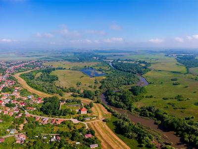 Aerial view about Onod village with sajo river-stock-foto