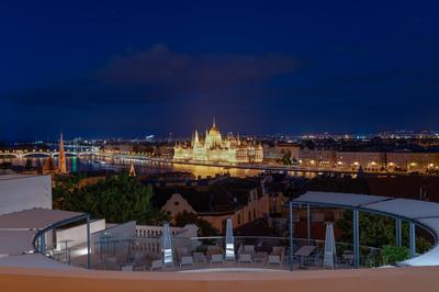 Hungarian Parliament in Budapest Night Cityscape.-stock-photo