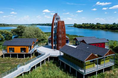 lookoutt tower on Tisza lake Hungary. Next to Kiskore town. Built in 2021.-stock-photo