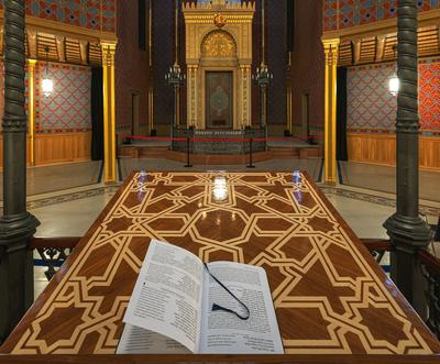 Interior of Rumbach sebestyen Street Synagogue. Near by   the famous Dohany street synagogue. amazing renewef space. Built in 1870-73. designed the architect Otto Wagner.-stock-photo