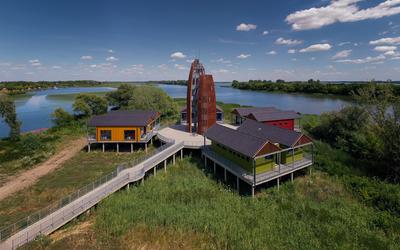 lookoutt tower on Tisza lake Hungary. Next to Kiskore town. Built in 2021.-stock-photo