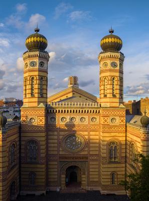 Budapest, Hungary. Dohany street Synagogue aerial view. This is an Jewish memorial center also known as the Great Synagogue or Tabakgasse Synagogue. It is the largest synagogue in Europe-stock-photo