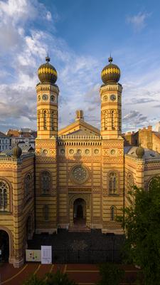 Budapest, Hungary. Dohany street Synagogue aerial view. This is an Jewish memorial center also known as the Great Synagogue or Tabakgasse Synagogue. It is the largest synagogue in Europe-stock-photo
