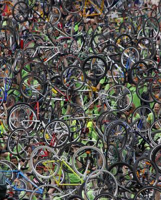 Critical Mass cycling demonstration day on april 22-nd 2012 in Budapest, Hungary.-stock-photo