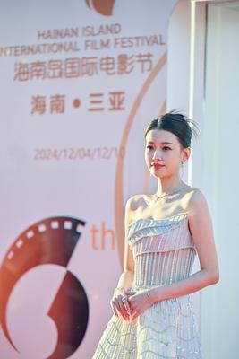 SANYA, CHINA - DECEMBER 06: Actress Sun Yi arrives at the red carpet of the opening ceremony of the 6th Hainan Island In-stock-foto