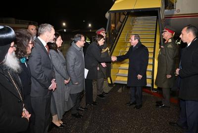 Egyptian President Abdel Fattah el-Sisi arrives in the Kingdom of Denmark at the start of a European tour-stock-photo