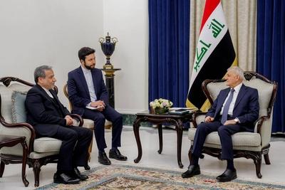 Iraqi President Abdul Latif Jamal Rashid, receives the Minister of Foreign Affairs of the Islamic Republic of Iran, Abbas Araqchi-stock-photo