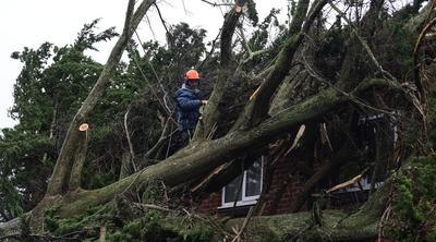 Storm Darragh hits Somerset, Burnham on Sea, UK - 7 Dec 2024-stock-photo