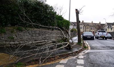Storm Darragh hits Somerset, Weston Super Mare, UK - 7 Dec 2024-stock-photo