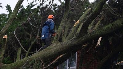 Storm Darragh hits Somerset, Burnham on Sea, UK - 7 Dec 2024-stock-photo