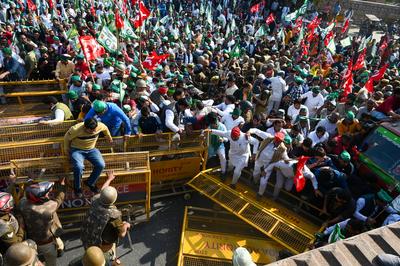 Farmers Protest March Stopped At Delhi Noida Border-stock-photo