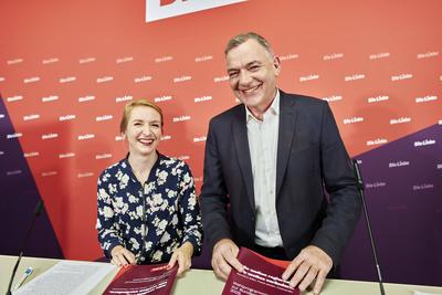 Vorstellung Wahlprogramm Die Linke zur Bundestagswahl 2025-stock-foto